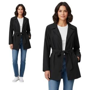 Eddie Bauer Black Cotton‎ Single Breasted Belted Trench Jacket M Lightweight